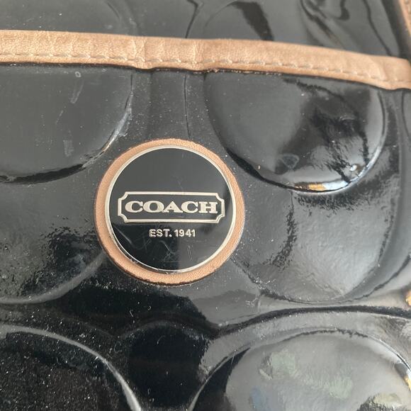 Coach Satchel Bag F25189 Signature Stripe Embossed Peyton Patent Leather - Picture 9 of 16